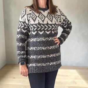 CPO Provisions Sweater Nordic Fair Isle Womens Medium Gray Cream Knit Chunky